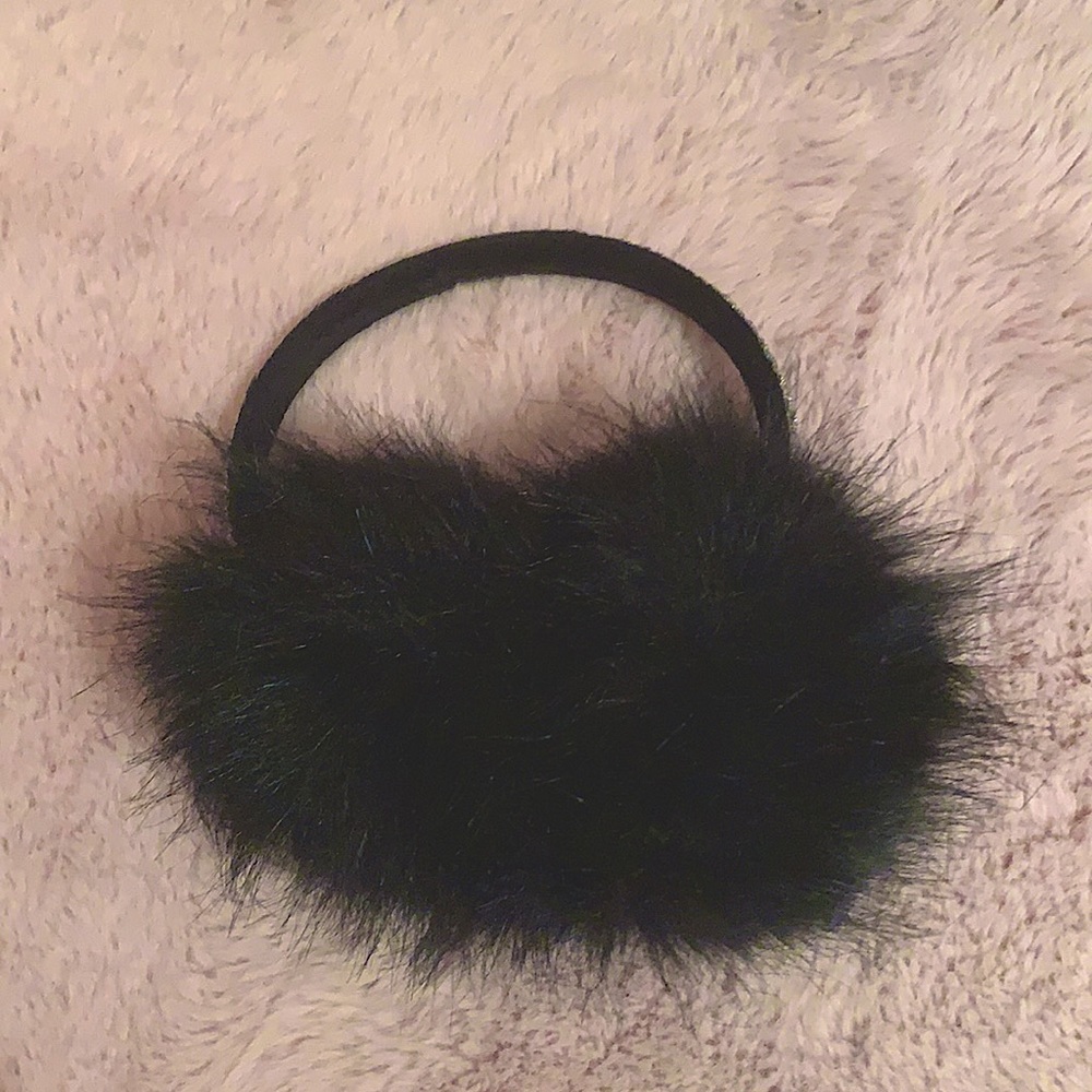 Black fur ear muffs with diamond headband